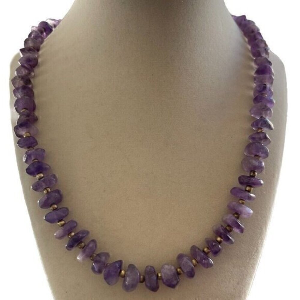 VTG Beaded Necklace Deep Purple Amethyst Chunky Beads Graduated Genuine Natural